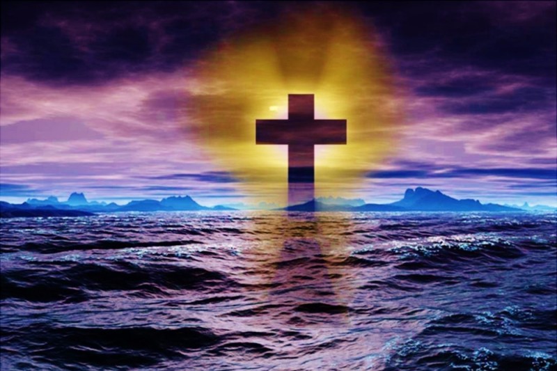 cross in sea